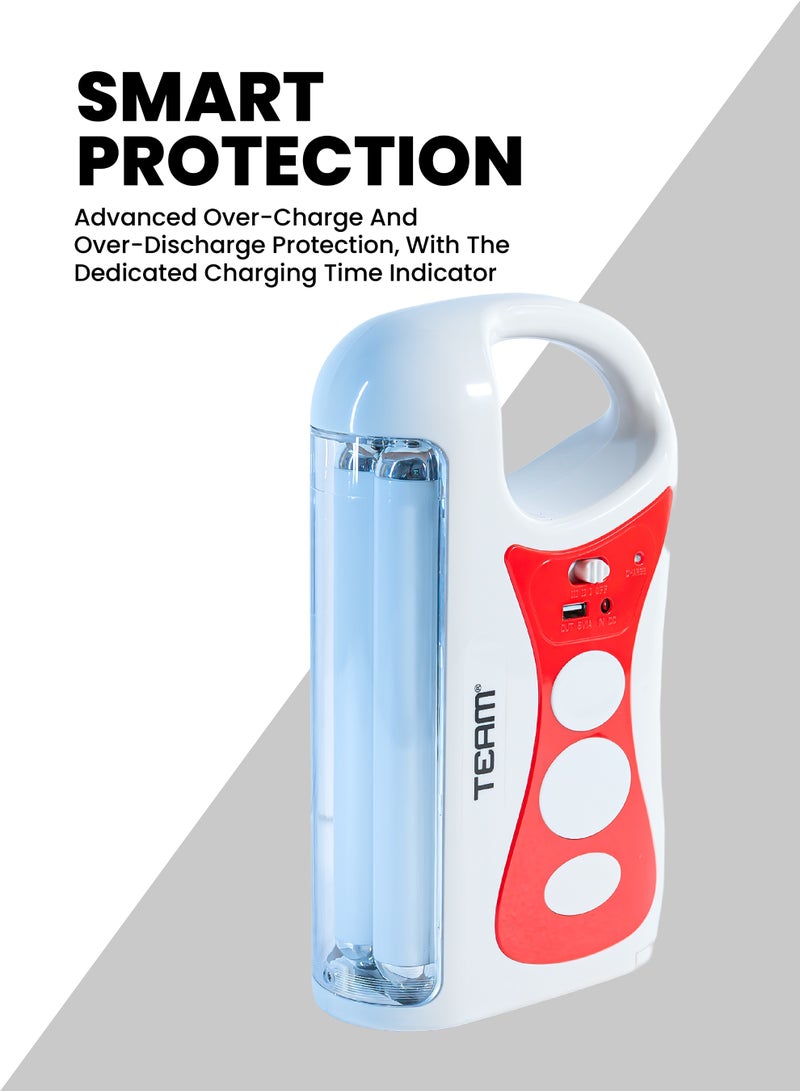 تيم TEAM Rechargeable Emergency Lantern TM‑659 with 40 SMD LED | 6V 4.5Ah Battery | USB Mobile Charging | 6–48Hrs Backup | Over‑Charge Protection | Portable Home, Camping & Power Cut Light - Image 3