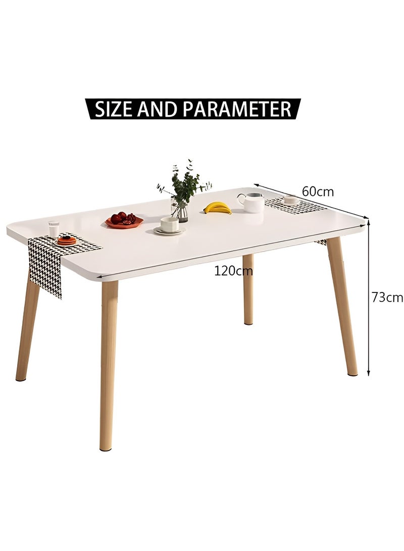 Taimi 5-Piece Dining Set,Modern Rectangular Dining Table with 4 Elegant Chairs | Solid White Wood Table 120x60x73cm with with 4 Beige Mid Century Soft Padded Seats and Wooden Legs - Image 2