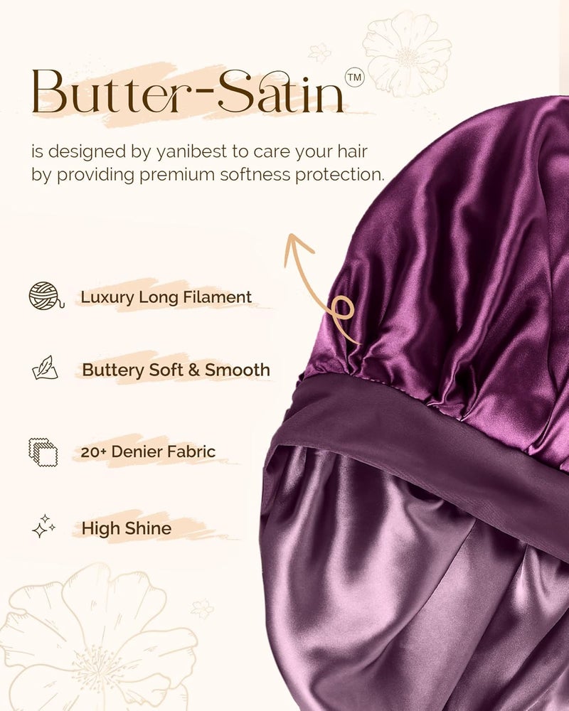 يانيبست Adjustable Satin Bonnet for Sleeping, Double Layer Silk Hair Bonnet with Tie Band for Unisex Women Men Curly Natural - Image 2