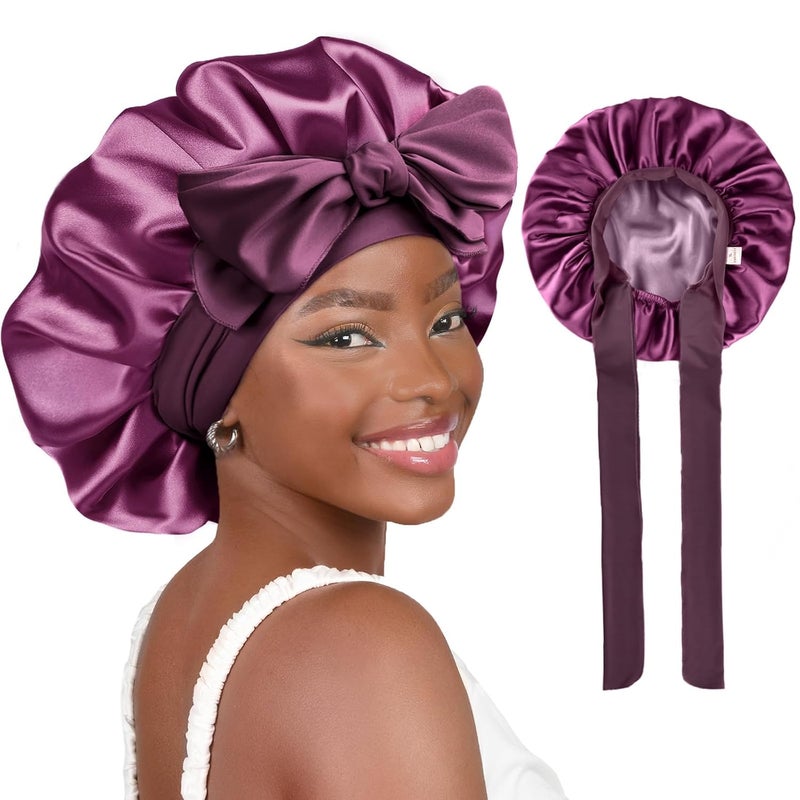 يانيبست Adjustable Satin Bonnet for Sleeping, Double Layer Silk Hair Bonnet with Tie Band for Unisex Women Men Curly Natural - Image 1