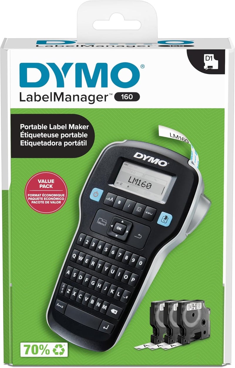 LabelManager 160 Portable Label Maker Bundle, Easy-to-Use, One-Touch Smart Keys, QWERTY Keyboard, Large Display, for Home & Office Organization, Includes 3 D1 Label Cassettes - Image 4