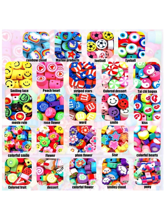360 Pieces Polymer Clay Beads for Jewelry Bracelet Making Kit 24 Styles Preppy Beads DIY Arts and Crafts Kit Include Flower Smiley Face Bead Charms  - Image 2