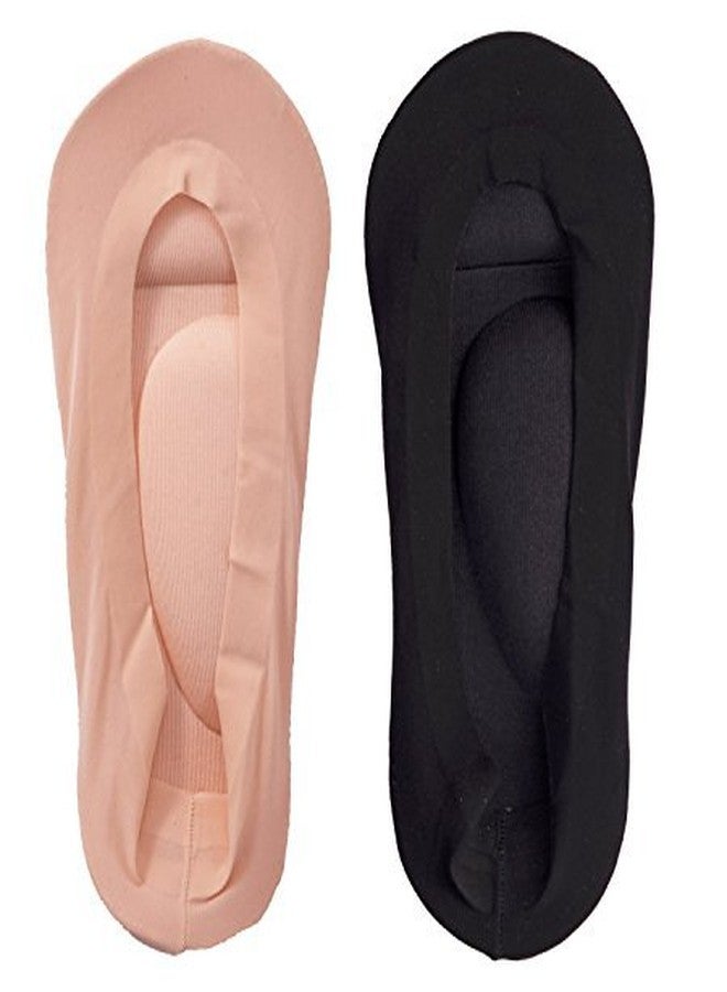 MauSong Women's No Show Nylon Sock Liner with Arch Support Cushion Padding (2 Pairs) (Nude & Black, 5-8)