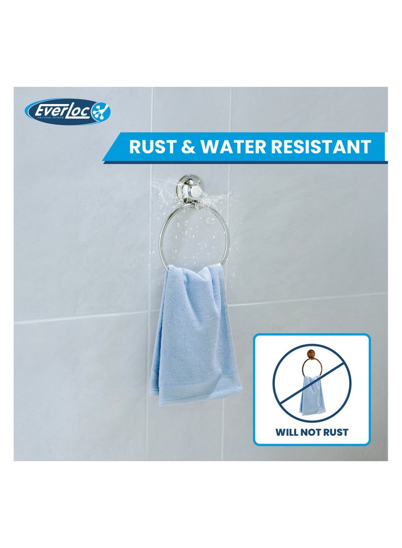 Everloc Towel Ring Holder, No Drilling, No Screws, No Glue, No Adhesive, Vacuum Suction Wall Mounted Chrome, for Napkin, Kitchen and Bathroom, Easy Install.  EVL-10239 - Image 4