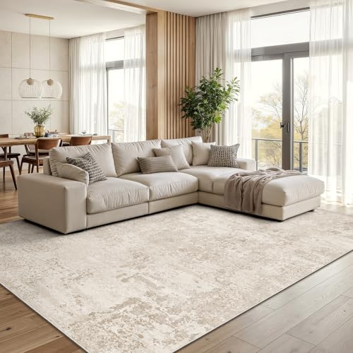 Art&Tuft Washable Rugs 6x9, Anti-Slip Backing Abstract 6x9 Area Rugs, Stain Resistant Rugs for Living Room, Foldable Machine Washable Area Rug (6'x9', Beige) - Image 3