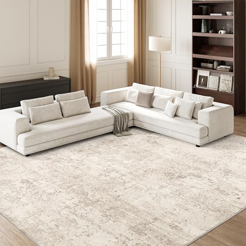 Art&Tuft Washable Rugs 6x9, Anti-Slip Backing Abstract 6x9 Area Rugs, Stain Resistant Rugs for Living Room, Foldable Machine Washable Area Rug (6'x9', Beige) - Image 1