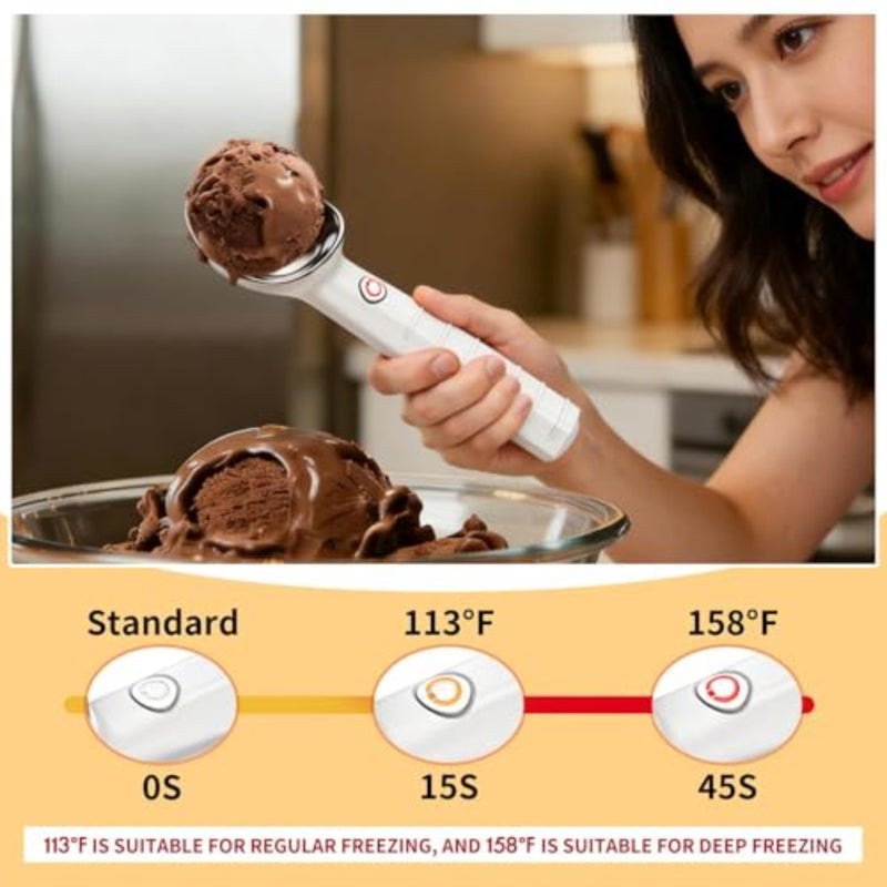 Heated Ice Cream Scoop Rechargeable, Electric Ice Cream Scooper with Dual Temperature 113°F-158°F, Zinc Alloy Rust-Proof, Waterproof, Easy Clean Kitchen Gadget for Hard Ice Cream and Gelato, White - Image 4