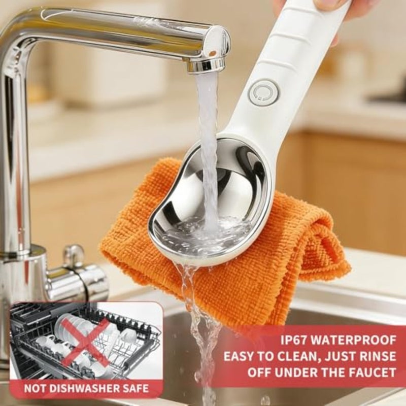 Heated Ice Cream Scoop Rechargeable, Electric Ice Cream Scooper with Dual Temperature 113°F-158°F, Zinc Alloy Rust-Proof, Waterproof, Easy Clean Kitchen Gadget for Hard Ice Cream and Gelato, White - Image 5