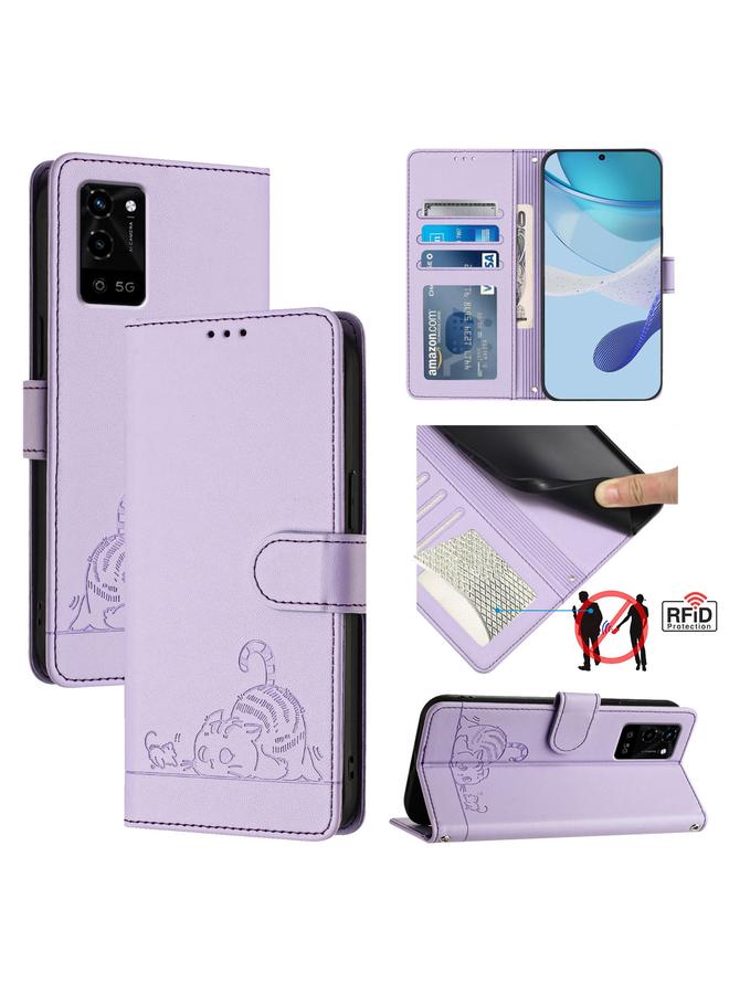 The Bros Case For OPPO A53S 5G / A56 5G Cat Rat Embossed Pattern RFID Leather Phone Case with Lanyard