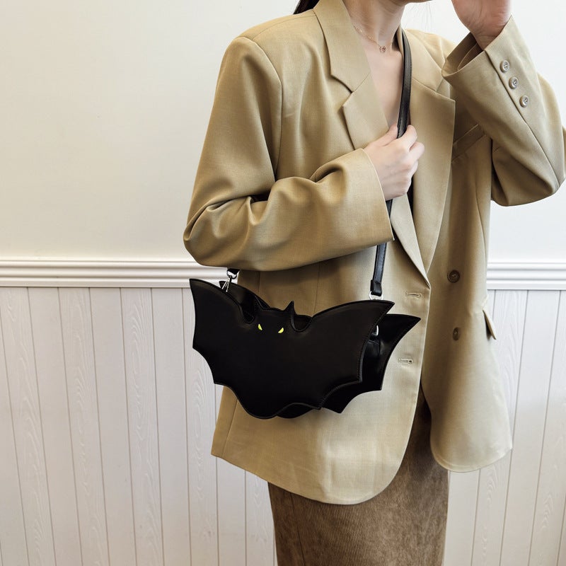 Women's PU Leather Shoulder Bag Halloween Bat Design - Image 1