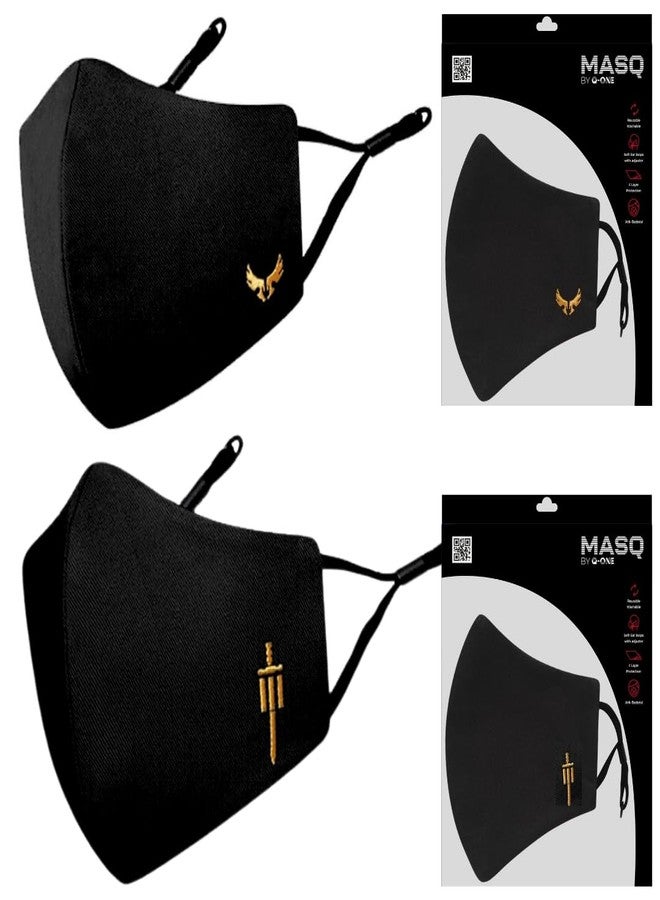 MASQ By Q-One Sabre 4 Layer, Anti-Pollution Reusable, with Ear Adjusters, Anti-Bacterial (BFE>99%) Cotton Cloth Face Mask for Men, Boys (Pack of 2) - Image 1