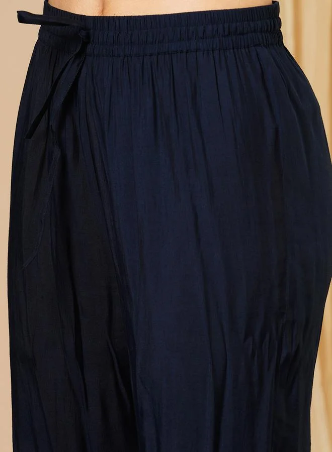globus Embroidered Lace Straight Kurta and Trousers and Dupatta Set by Styli