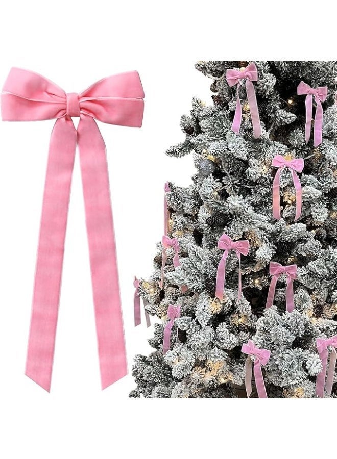 12 جهاز كمبيوتر شخصي الوردي المخملية القوس ديكورات شجرة عيد الميلاد ، 5 × 10 بوصة زينة كبيرة لشجرة العطلة حفلة عيد ميلاد الزفاف المنزل غرفة كوكيت ديكور الباب الأمامي - Image 1