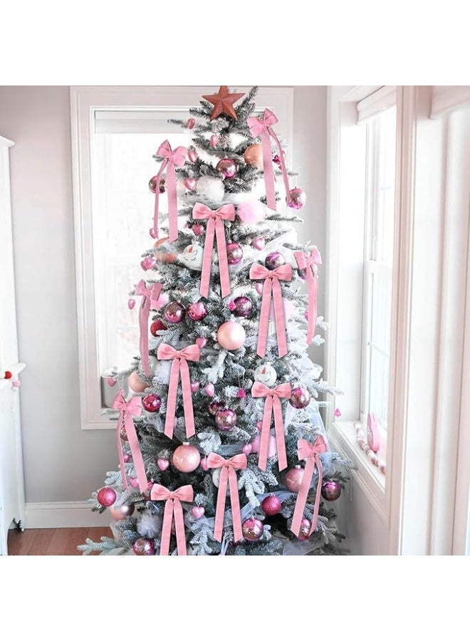 12 جهاز كمبيوتر شخصي الوردي المخملية القوس ديكورات شجرة عيد الميلاد ، 5 × 10 بوصة زينة كبيرة لشجرة العطلة حفلة عيد ميلاد الزفاف المنزل غرفة كوكيت ديكور الباب الأمامي - Image 2