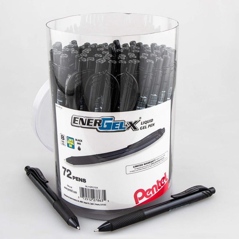Pentel EnerGelX Retractable Gel Pen 10mm Bold Line Black Ink 72PK Canister BL110PC72A - Image 2