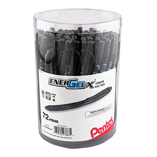Pentel EnerGelX Retractable Gel Pen 10mm Bold Line Black Ink 72PK Canister BL110PC72A - Image 3