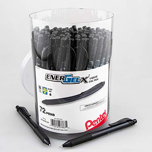 Pentel EnerGelX Retractable Gel Pen 10mm Bold Line Black Ink 72PK Canister BL110PC72A - Image 1