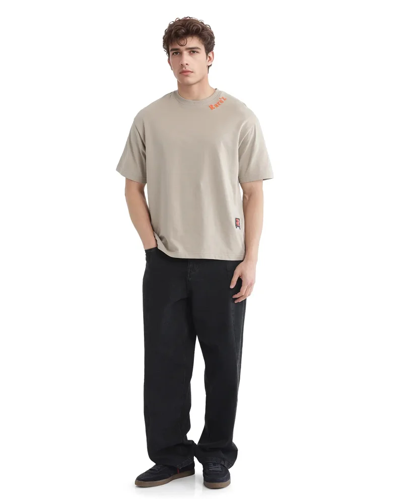 Rare Rabbit Men's Graphic Back Print Oversized Fit T-Shirt