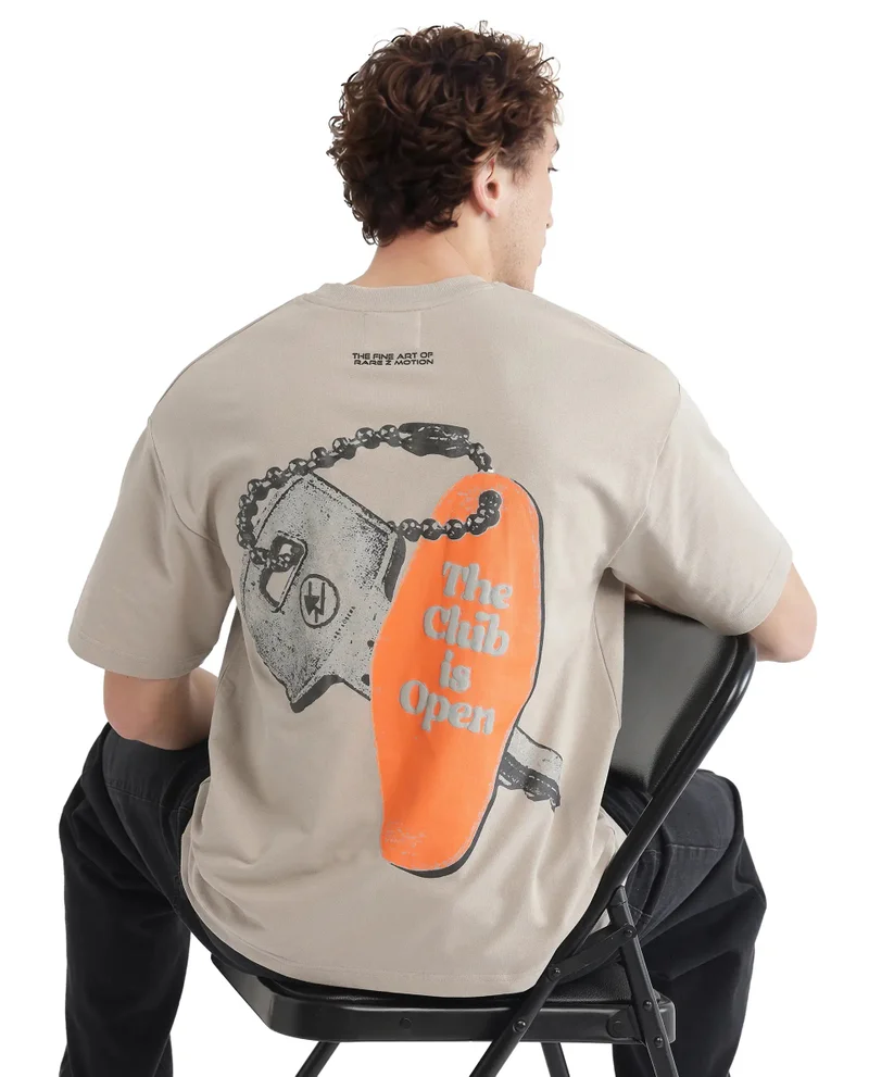 Rare Rabbit Men's Graphic Back Print Oversized Fit T-Shirt