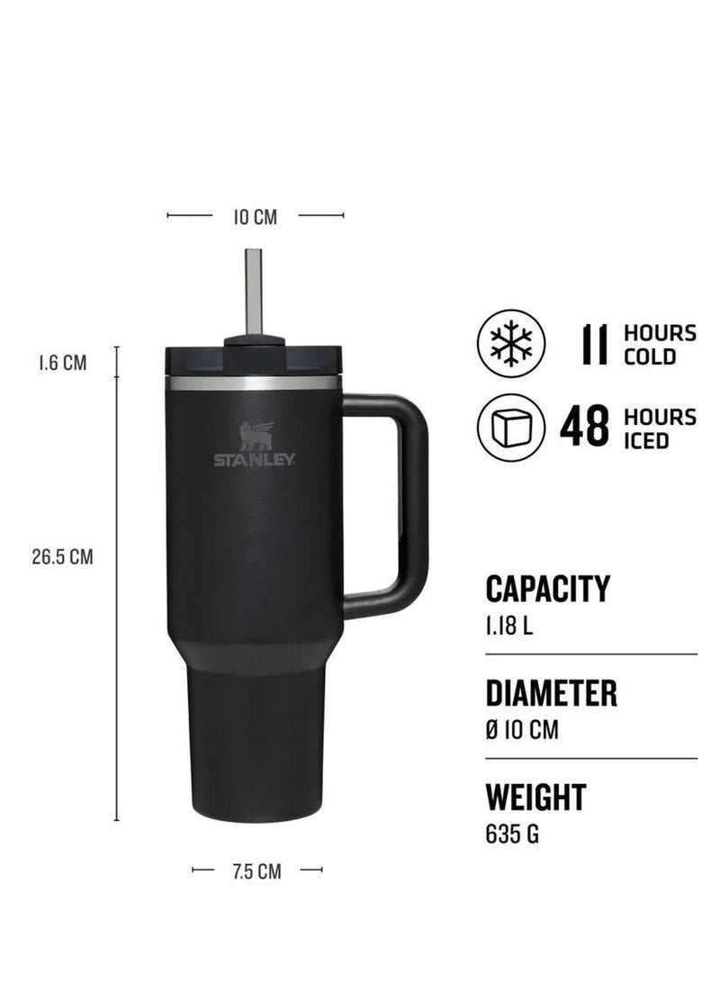 Stanley Quencher H2.0 FlowState Vacuum Insulated Tumbler – 40 oz Black Stainless Steel Travel Mug with Leakproof Lid & Reusable Straw | Double-Walled Design Keeps Drinks Hot for 7 Hours & Cold for 24 Hours | Durable, Portable & Ideal for Coffee, Water, Smoothies & Iced Tea  - Image 3