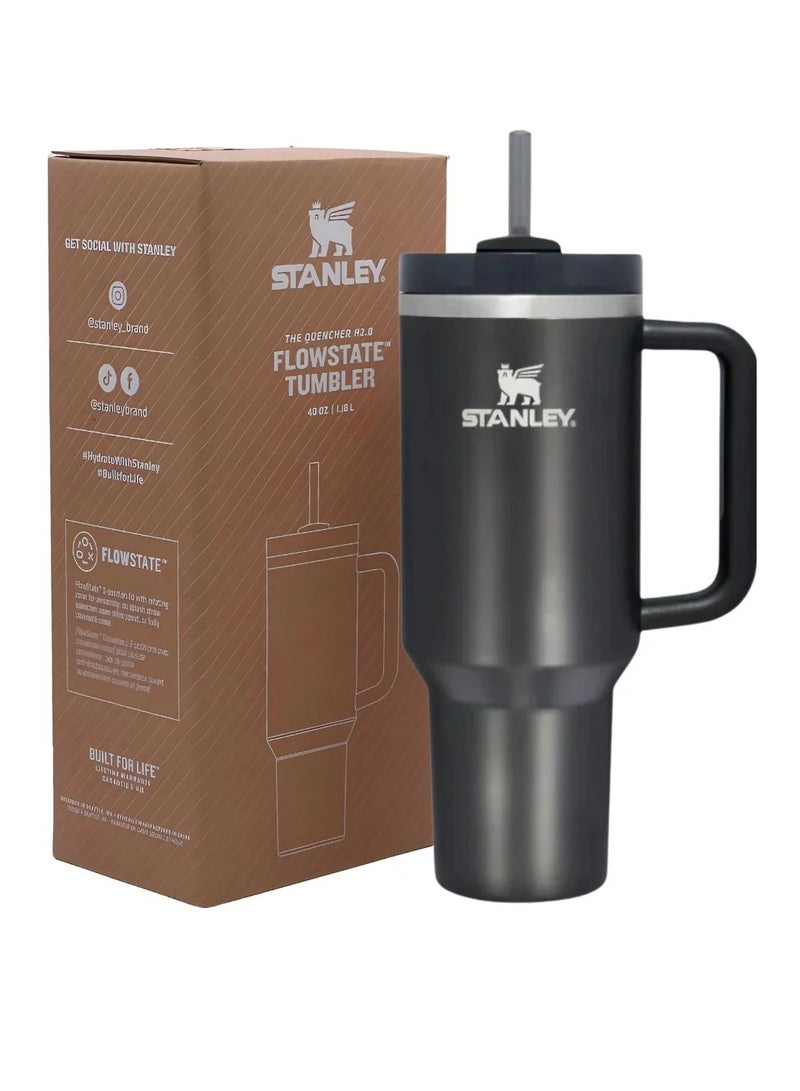 Stanley Quencher H2.0 FlowState Vacuum Insulated Tumbler – 40 oz Black Stainless Steel Travel Mug with Leakproof Lid & Reusable Straw | Double-Walled Design Keeps Drinks Hot for 7 Hours & Cold for 24 Hours | Durable, Portable & Ideal for Coffee, Water, Smoothies & Iced Tea  - Image 1