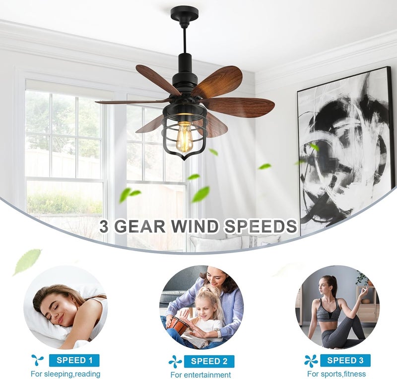 GEADI 52cm Ceiling Fans with Lights, Socket Fan Light with Remote, Screw in Ceiling Fan in Light Socket Small Black Ceiling Fan for Garage,Bedroom, Kitchen, Living Room (Bulb not Included) - Image 4