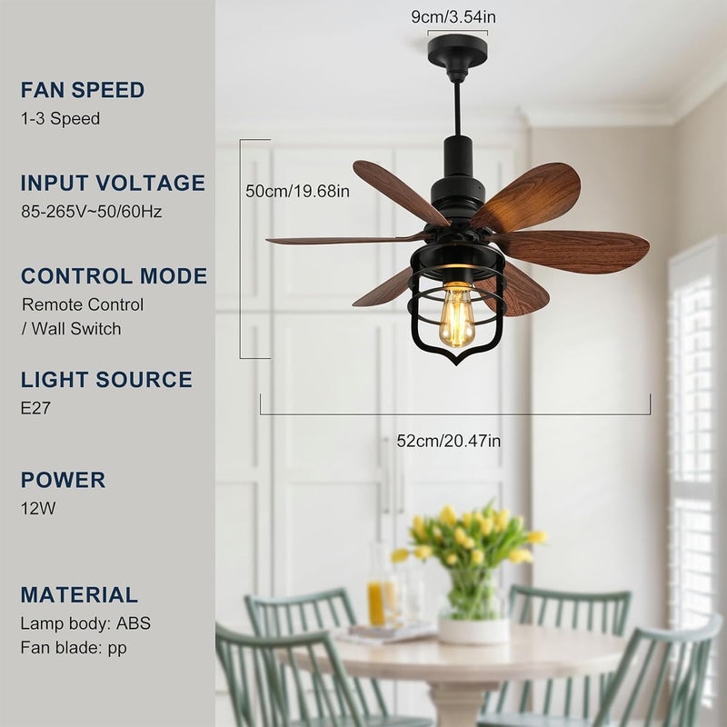 GEADI 52cm Ceiling Fans with Lights, Socket Fan Light with Remote, Screw in Ceiling Fan in Light Socket Small Black Ceiling Fan for Garage,Bedroom, Kitchen, Living Room (Bulb not Included) - Image 2