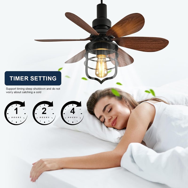 GEADI 52cm Ceiling Fans with Lights, Socket Fan Light with Remote, Screw in Ceiling Fan in Light Socket Small Black Ceiling Fan for Garage,Bedroom, Kitchen, Living Room (Bulb not Included) - Image 3