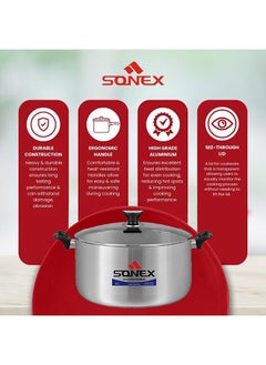 SONEX Sonex Premium Aluminium Casserole with Glass Lid and Ergonomic Bakelite Cool Handle – 26 cm (6 Ltr), Sleek Metal Finish, Durable Construction, See-Through Lid for Easy Monitoring, Dishwasher Safe  - Image 4