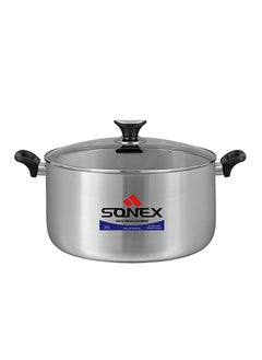 SONEX Sonex Premium Aluminium Casserole with Glass Lid and Ergonomic Bakelite Cool Handle – 26 cm (6 Ltr), Sleek Metal Finish, Durable Construction, See-Through Lid for Easy Monitoring, Dishwasher Safe  - Image 1