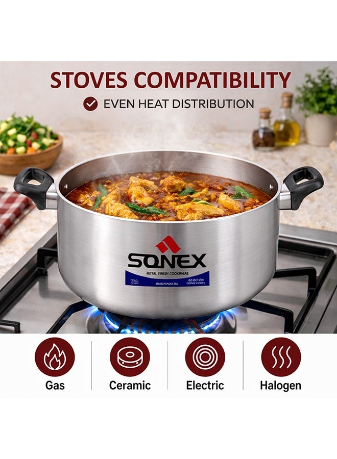 SONEX طاجن سونكس المتميز من الألمنيوم مع غطاء زجاجي ومقبض باكليت بارد مريح - 26 سم (6 لتر)، تشطيب معدني أنيق، بناء متين، غطاء شفاف لمراقبة سهلة، آمن في غسالة الصحون - Image 5