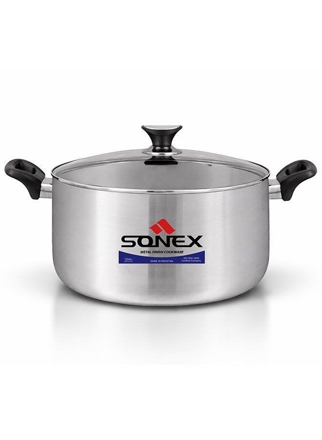 SONEX طاجن سونكس المتميز من الألمنيوم مع غطاء زجاجي ومقبض باكليت بارد مريح - 26 سم (6 لتر)، تشطيب معدني أنيق، بناء متين، غطاء شفاف لمراقبة سهلة، آمن في غسالة الصحون - Image 1