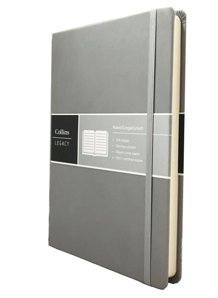 Collins Legacy A5 Hard Cover Notebook 240 80gsm Ruled Pages Grey Cover - Image 1