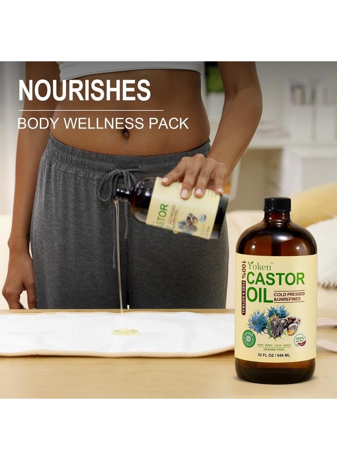 Yoken USDA Organic Castor Oil Glass Bottle 32 fl oz (with Pump) 100% Pure Castor Oil for Skin Face Hair, Cold Press, Hexane Free, Unrefined Caster oil for Castor Oil Pack Deep Nourish Body Moisturizer - Image 4