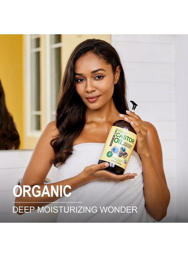 Yoken USDA Organic Castor Oil Glass Bottle 32 fl oz (with Pump) 100% Pure Castor Oil for Skin Face Hair, Cold Press, Hexane Free, Unrefined Caster oil for Castor Oil Pack Deep Nourish Body Moisturizer - Image 3