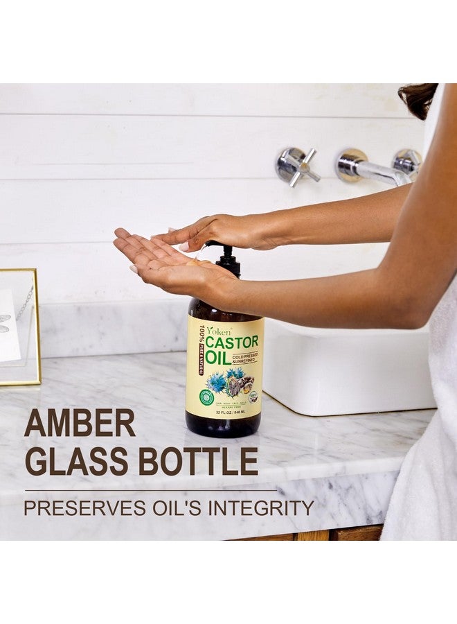 Yoken USDA Organic Castor Oil Glass Bottle 32 fl oz (with Pump) 100% Pure Castor Oil for Skin Face Hair, Cold Press, Hexane Free, Unrefined Caster oil for Castor Oil Pack Deep Nourish Body Moisturizer - Image 5