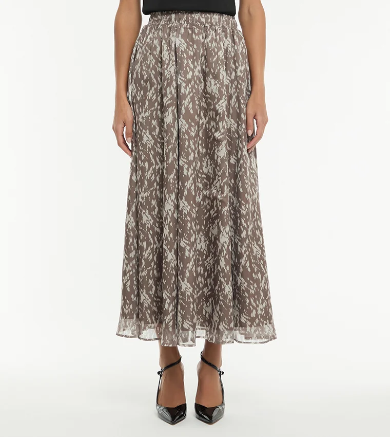 بي سي بي جي BCBG PRINTED FLARED MIDI SKIRT