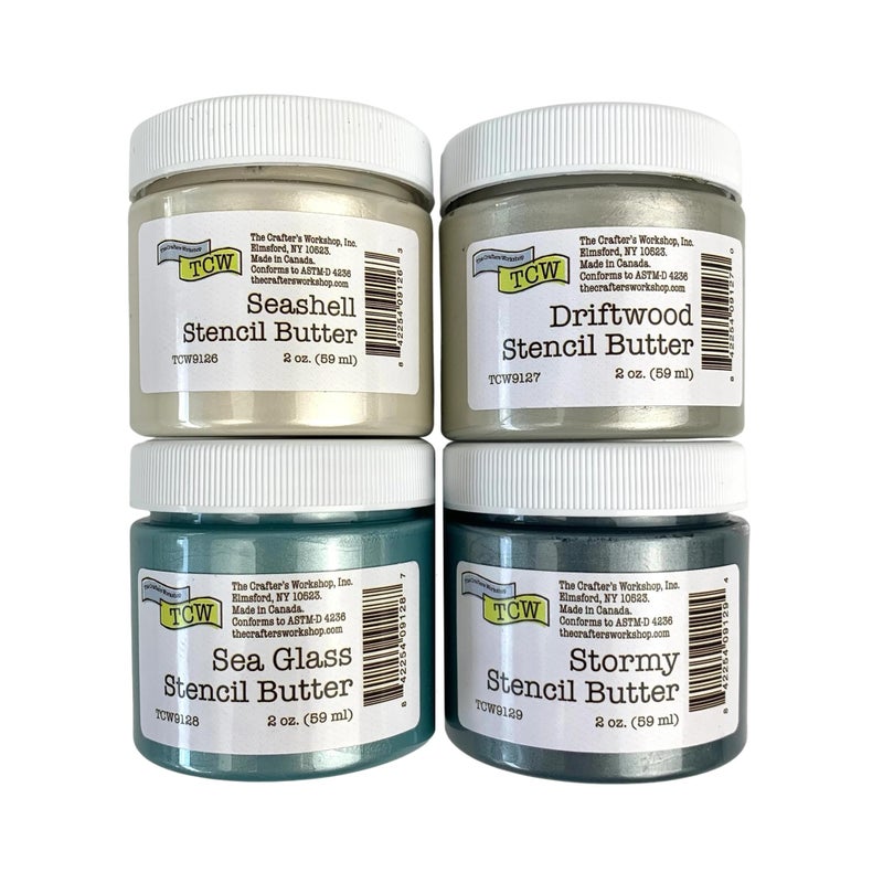 The Crafter's Workshop Stencil Butter - Celebration Acrylic Paint Set - Boutique Metallic Texture Paste for Art, Canvas, Journals, & Cards - 4 x 2oz Jars - Image 1
