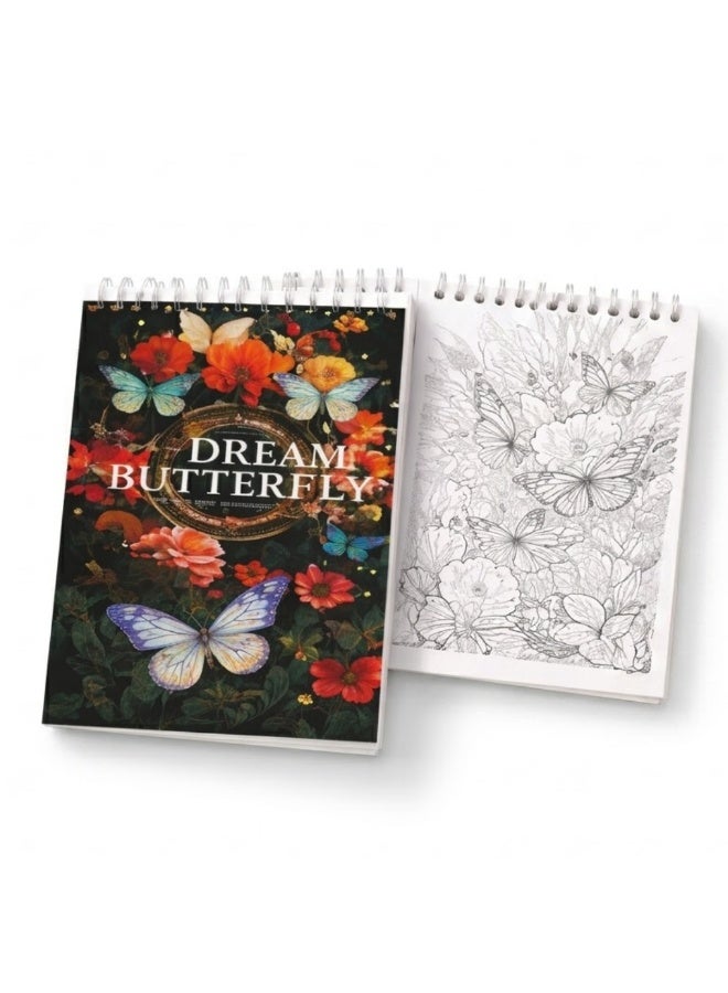 Lukadah Butterfly Coloring Book for Kids & Adults – Dream Butterfly Floral Coloring Book with Beautiful Butterflies and Flowers, Stress Relief Art Book, Spiral Bound Coloring Notebook for Girls Boys, Relaxation, Creative Drawing Activity Book Gift - Image 1