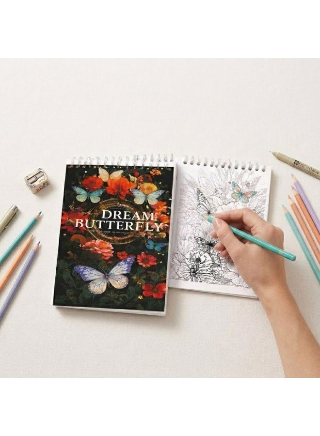 Lukadah Butterfly Coloring Book for Kids & Adults – Dream Butterfly Floral Coloring Book with Beautiful Butterflies and Flowers, Stress Relief Art Book, Spiral Bound Coloring Notebook for Girls Boys, Relaxation, Creative Drawing Activity Book Gift - Image 2