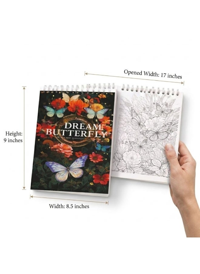 Lukadah Butterfly Coloring Book for Kids & Adults – Dream Butterfly Floral Coloring Book with Beautiful Butterflies and Flowers, Stress Relief Art Book, Spiral Bound Coloring Notebook for Girls Boys, Relaxation, Creative Drawing Activity Book Gift - Image 4