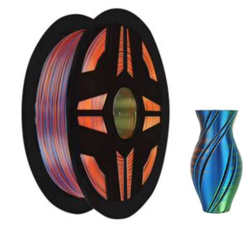 Protomont TECHNOLOGIES FiLAMONT PLA Silk Filament 1.75mm, 3D Printer Filament, Shiny Silk 1.75 PLA Filament, 1kg(2.2Lbs)/Spool (Silk Tri Orange Blue Green) - Image 1