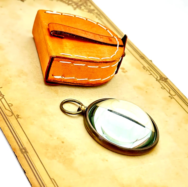 geekgifts Pocket Magnifying Glass with Leather Box - Domed Magnifying Glass - Monocle Costume Magnifiers - Book Magnifier for Reading - Hand Made Gift (Gold - Without Chain) - Image 5