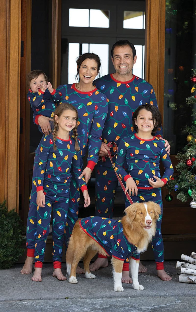 PajamaGram Matching Christmas PJs for Family, Christmas Lights, Dog Medium Blue - Image 2