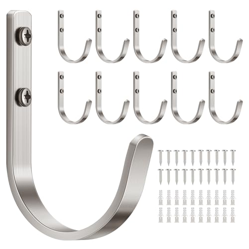Josmimic 10Pack Wall Hooks for Hanging TowelCoat 22LB Screw in Metal Hanger Wall Mount for Outdoor Closet Door Bathrooms for Backpack Robe Silver - Image 1
