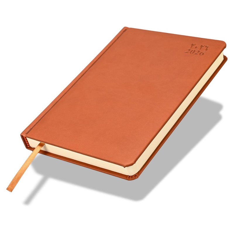 FIS مفكرة FIS 2026 A5، 148x210 مم، غلاف PU إيطالي مبطن من جهة واحدة، زوايا مدورة، تنسيق يوم في صفحة، عربي/إنجليزي، ورق إيطالي عاجي 70 جرام، غلاف بني - FSDI19AE26BR - Image 1