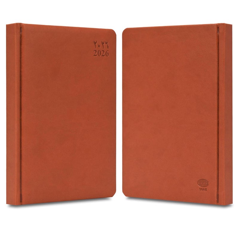 FIS مفكرة FIS 2026 A5، 148x210 مم، غلاف PU إيطالي مبطن من جهة واحدة، زوايا مدورة، تنسيق يوم في صفحة، عربي/إنجليزي، ورق إيطالي عاجي 70 جرام، غلاف بني - FSDI19AE26BR - Image 2