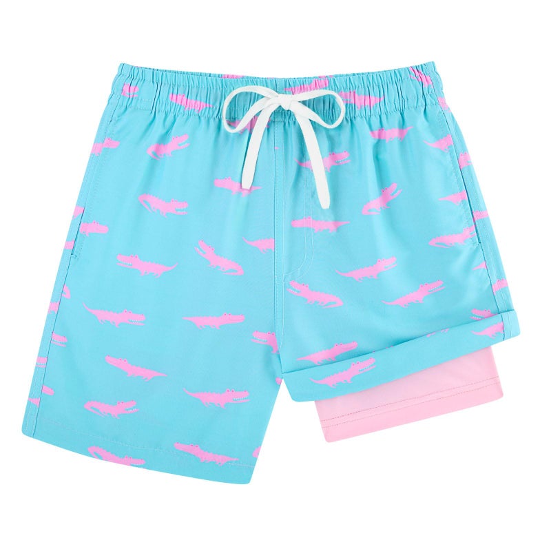 Cozople Boys Compression Swimsuit with Boxer Brief Liner Swim Trunk Quick Dry Crocodile Swimming Shorts Anti Chafe Bright Blue Swimwear Stretchy Bathing Suits Size 14-16 - Image 1