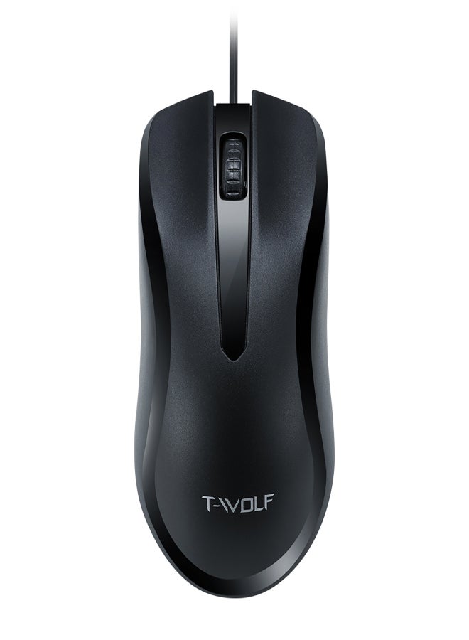 T-WOLF V12 USB Optical Wired with Easy Click Ergonomic Design 1000DPI Premium and Portable Computer Mice Compatible with Windows PC Laptop Desktop for Office and Home - Image 1