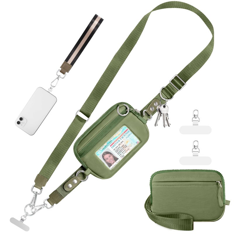 Tiostep Clip and Go Strap for Phone with Wallet Crossbody Phone Lanyard Adjustable and Detachable RFID Wristlet Wallet with ID Window and Zipper, Green - Image 1